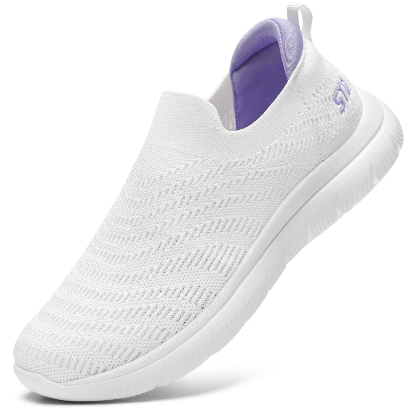 Photo 1 of ***STAINED AT THE TIP*** STQ Slip On Sneakers for Women Arch Support Nursing Walking Shoes Lightweight Exercise Gym Shoes with Memory Foam White Purple Size 9