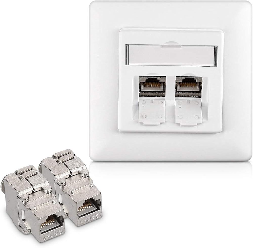 kwmobile CAT6A Shielded Keystone Jack RJ45 Ethernet Module Kit 2 Port Wall Plate