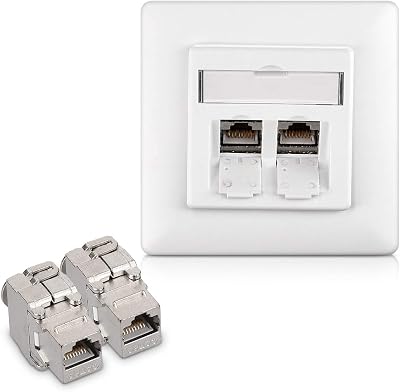 kwmobile CAT6A Shielded Keystone Jack RJ45 Ethernet Module Kit 2 Port Wall Plate