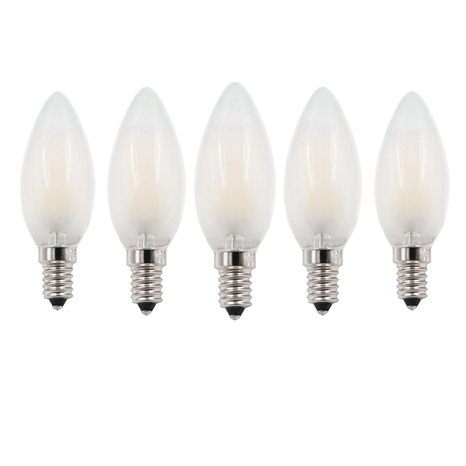 ZFQ 5 Pack E14 LED Candelabra Bulbs, Antique Led Filament Candle Bulb, 4 Watt, AC 220-240V, Non-Dimmable, 40 Watt Halogen Equivalent, Frosted Glass Cover Eye Protection Radiation Protection