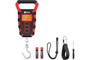 Ankilo Digital Fish Scale, 110lb Weight Max, Hanging Luggage Scale with Hook and Tape Measure, Lb/oz/Kg Mode, LCD Screen Display, Batteries Included, Red