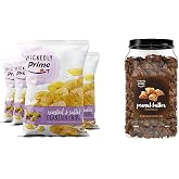 Wickedly Prime Plantain Chips, Roasted &amp; Salted (Pack of 4) and Amazon Fresh - Peanut Butter Filled Pretzels 44 oz