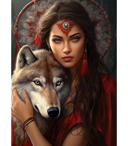 MEIYUDA Native Indian Wolf Diamond Painting Kit – 12x12 Inch Full Drill, Round Diamonds, DIY Art For Beginners, Home Wall Decor - View #4