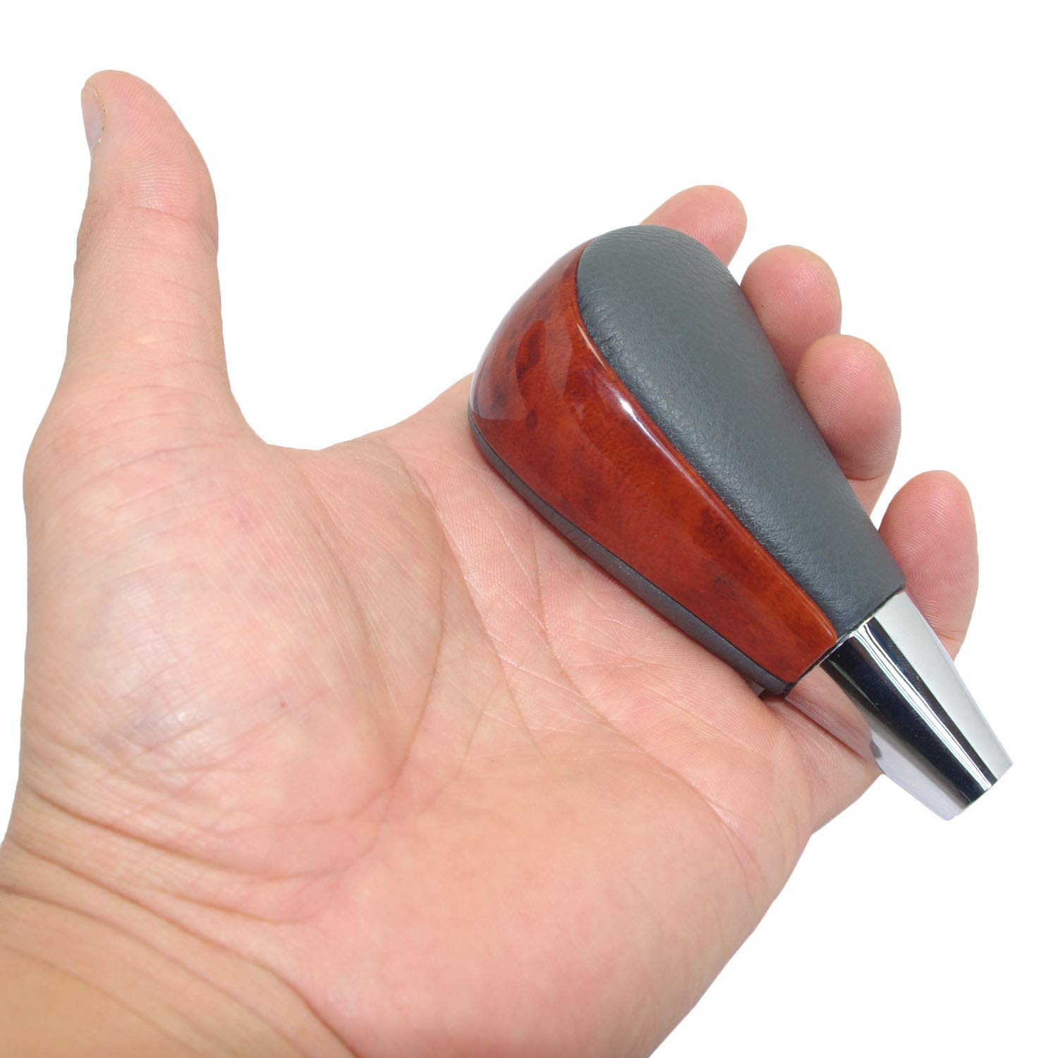 Pursuestar Brown Wood Dark Gray Leather Gear Shift Knob for Toyota