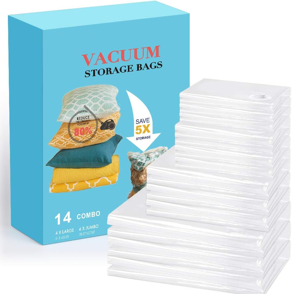Quntis Bolsas Vacio Ropa Ahorro 80% Espacio Olor Material Premium PE+PA 14  Unidades L:100x70cm*3+Larga*4+Mediana*4+Bolsa de Viaje Bolsas de vacío sin  válvula *3 para Almacenar Ropa de Invierno Bolsas ahorradoras de espacio  Almacenaje