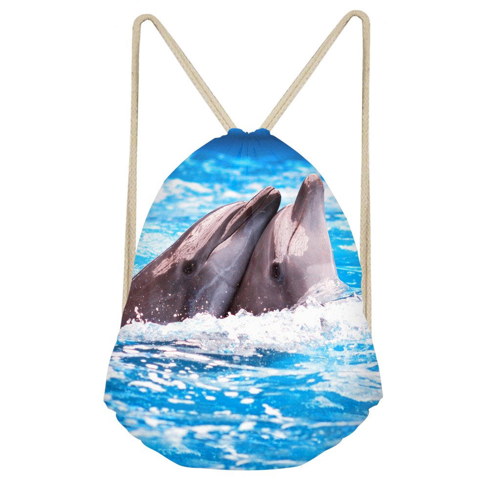HUGS IDEA Gym Sackpack Dolphin Print Drawstring Backpack Yoga Dance Sport Shoulder Daypack Handbag