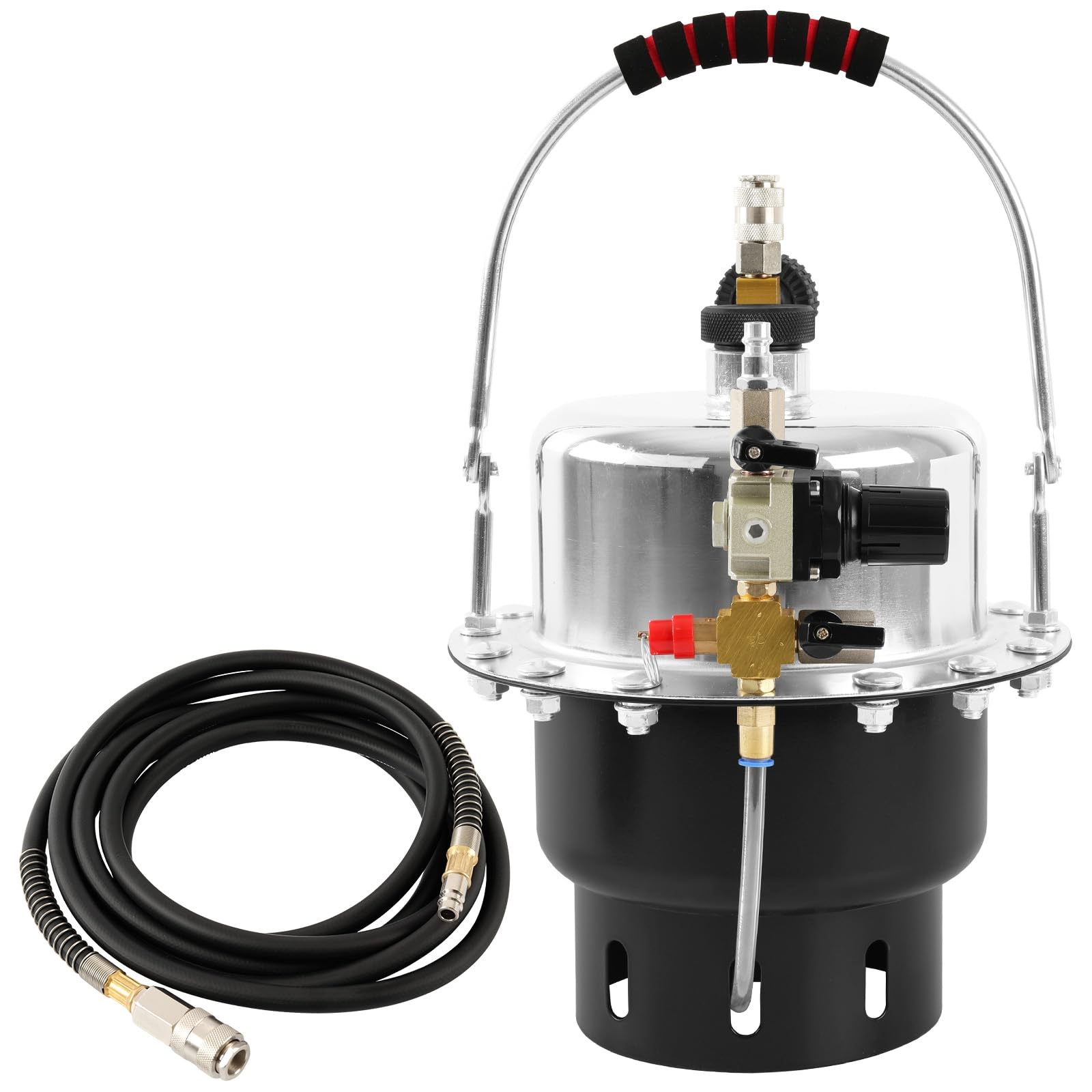 TECPO Bremsenentlüftungsgerät, 5 Liter Druckluft Bremsflüssigkeitwechselgerät Auto Universal Bremsenentlüfter mit Absaugbehälter und Adapter Set 4