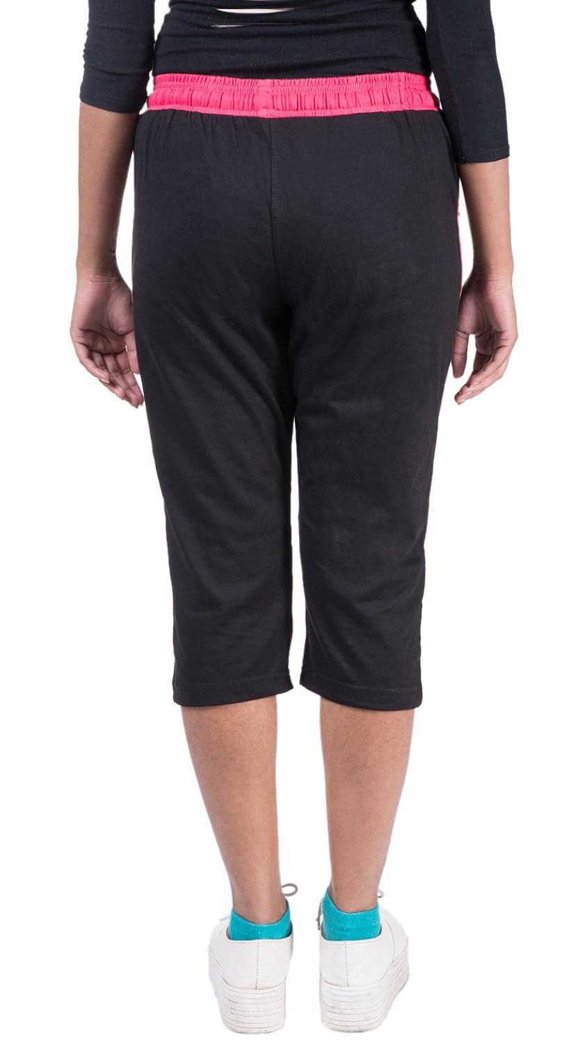 v d sales&trade;, women's designer black cotton capri , three quarters