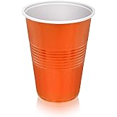 True Plastic Cups for Cocktails, Soda, Iced Coffee, Iced Tea, Beer Pong, Disposable Cups for Birthday Party, Housewarming, Game Nights, Picnic, Beach Trips, Camping, 16 oz, Set of 50, Orange