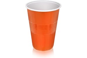 TRUE Orange Party Cups, Disposable Cups, Drink Cups for Cocktails and Beer, 16 Ounce Capacity, Plastic, Orange, Set of 50