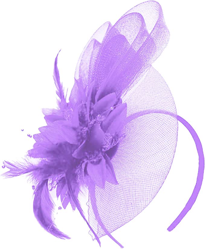 Purple Fascinator Headband Flower Wedding Ascot Races Net Hat Feathers