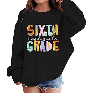 Sixth Grade Back to School Sweatshirts Girls Oversized 6th Grade First Day of School Clothes Teen Kids Crew Neck
