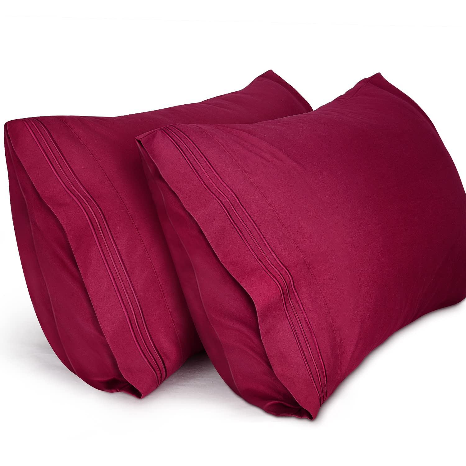 Lirex Queen Size Pillow Cases 2 Pack,1800 Thread Count Embroidered Soft Brushed Microfiber Pillowcases,Burgundy