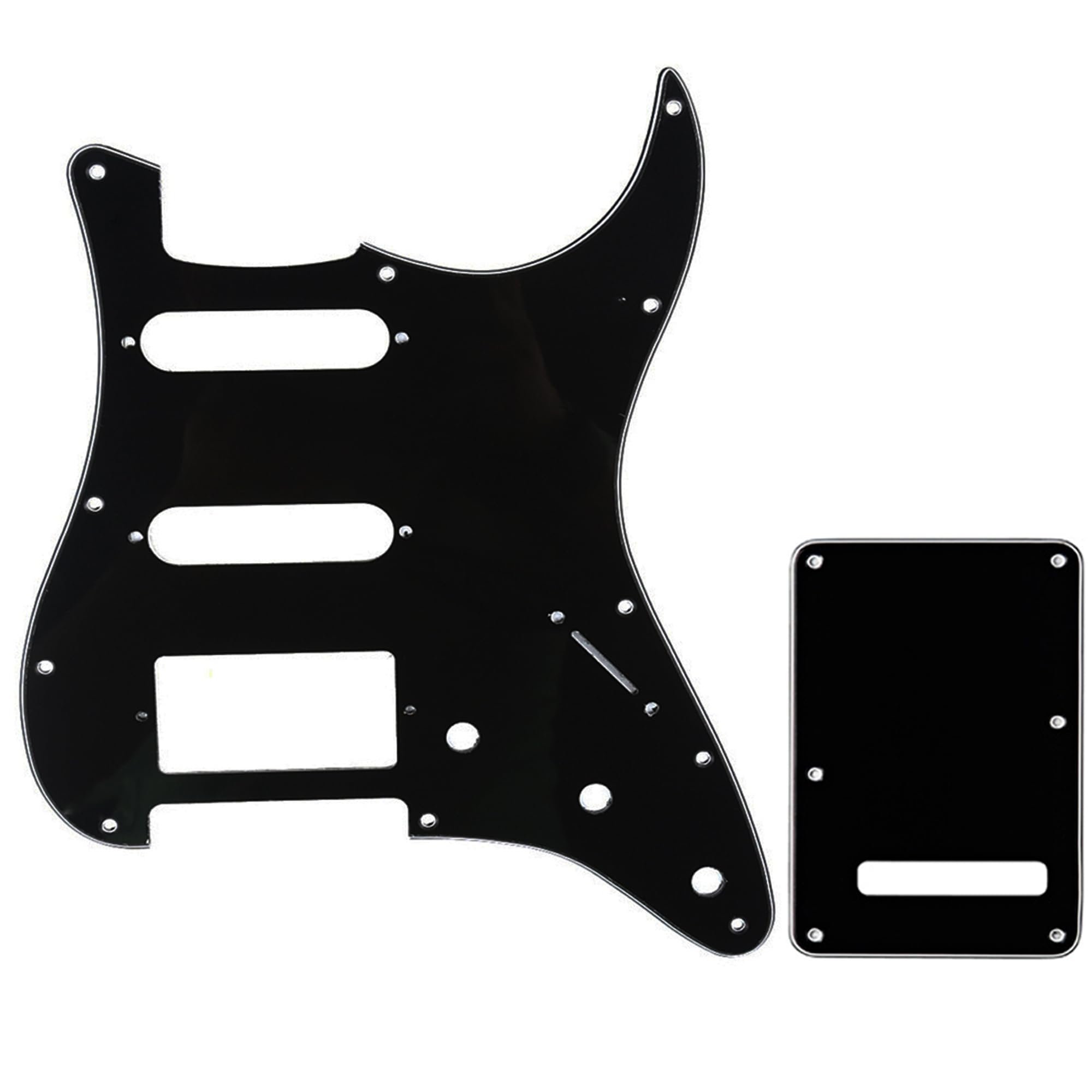 Musiclily SSH 11 Hole Strat Guitar Pickguard and BackPlate Set for Fender USA/Mexican Standard Stratocaster Modern Style, 3Ply Black
