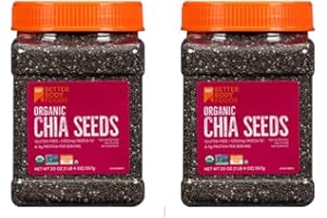 BETTERBODY FOODS Better Body Foods, Organic Chia Seeds with Calcium, Iron, Potassium, 5350mg Omega-3s, Non-GMO and Gluten Free | Add Omega 3 Protein to Salad, Smoothie, Oatmeal Acai Bowl | Pack of 2 - 567 grams Airtight Jars