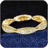 14K Gold Plated Moissanite Wedding Band Stackable Eternity Rings for Women's,925 Sterling Silver Plated Round Milgrain Cubic Zirconia Wedding Twisted Rope Ring for Her Size (8# Gold)
