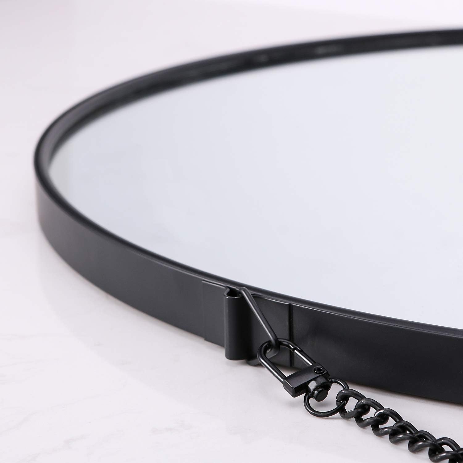 SIMMER STONE Round Wall Mirror, Metal Framed Mirror with Hanging Chain, Decorative Mirror for Bedroom, Living Room and Bathroom, Size 20", Black: Home & Kitchen