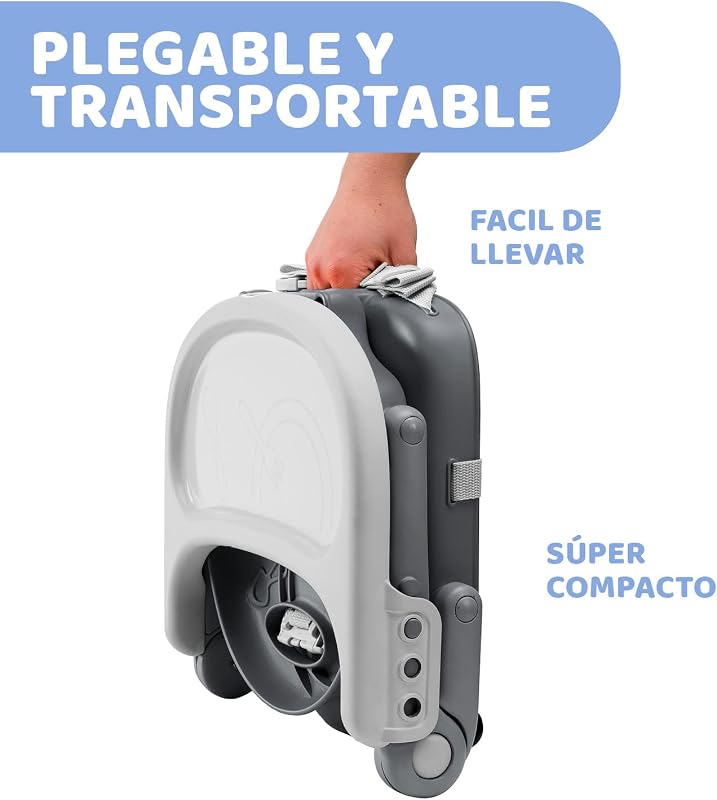 Pocket Snack Alzador de Silla para Niños para Comer, Apto de 6 Meses hasta 3 Años (15 kg), Trona de Viaje Portátil y Ajustable para Bebés, Compacta y con Bandeja Desmontable - Gris (Dark Grey)