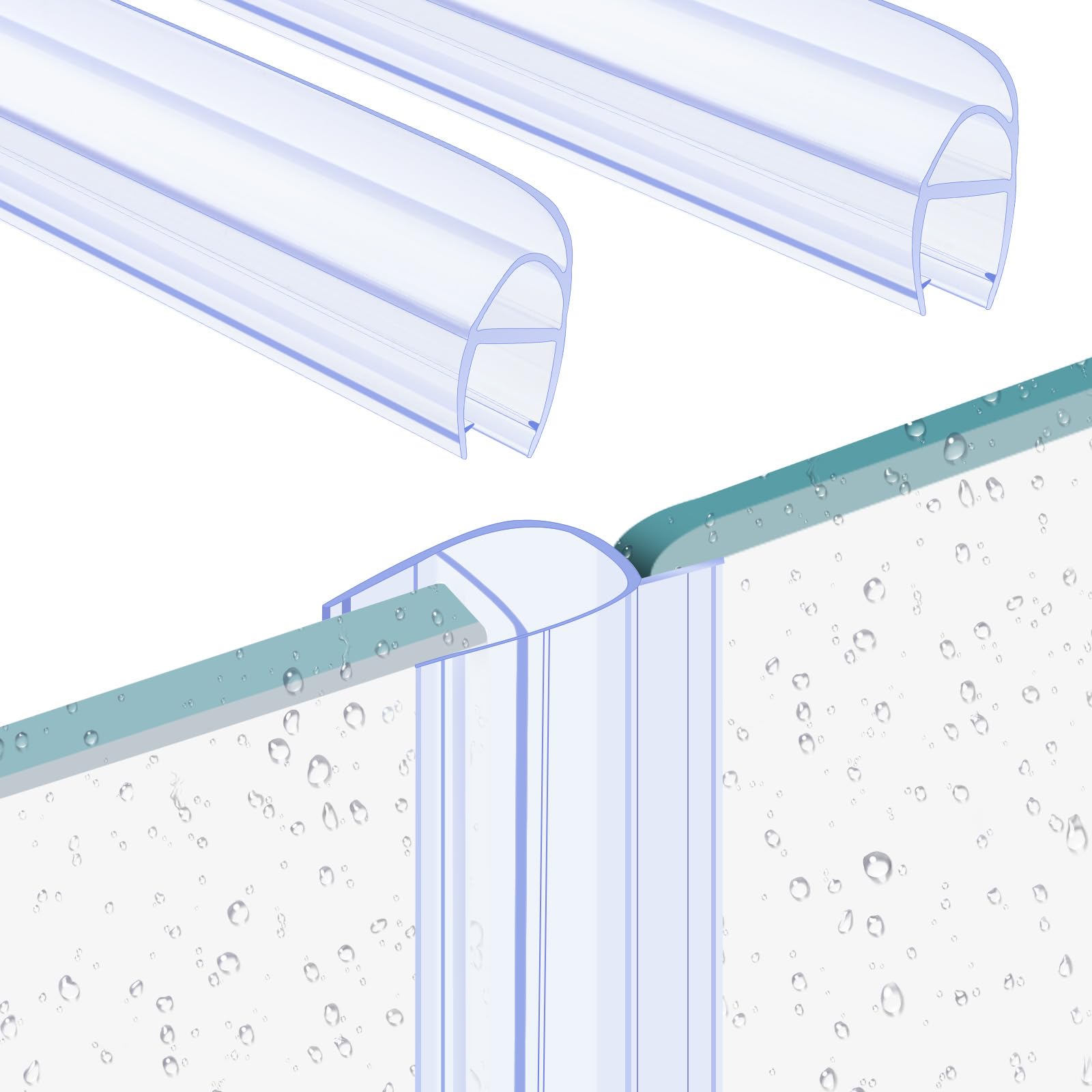 Photo 1 of 2 Pack Shower Door Side Seal Strip, 39.37 Inch Frameless Glass Shower Door Seal Strip, PVC Waterproof U-Type for 3/8"(10 mm) Glass to Stop Shower Leaks No Adhesive Needed