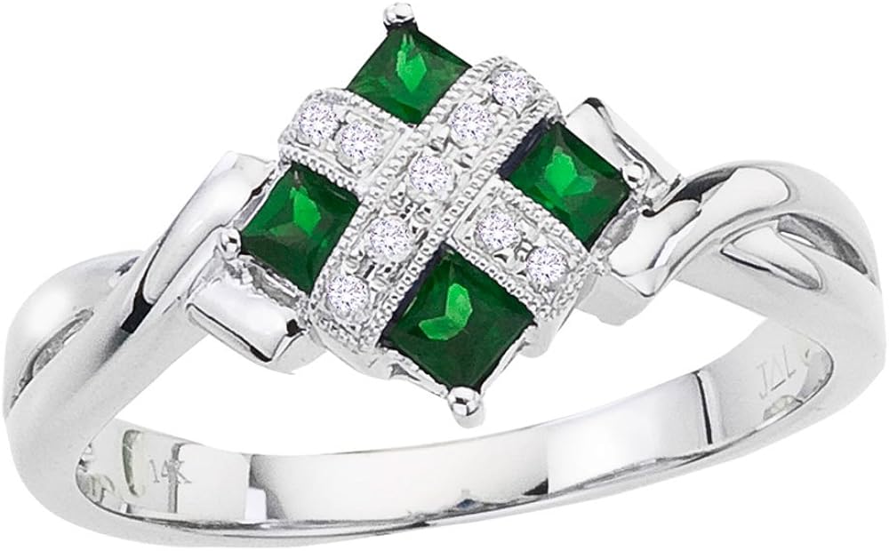 14k White Gold Square Emerald and Diamond Ring Amazon.co.uk Jewellery