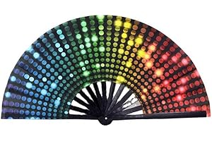 SAKA Crafts Large UV Festival Rave Folding Fan - Gear Essentials or Rave Accessories for Women, Mens Outfits - Clacking Rainbow Hand Fans for EDM, Music Festivals, Drag, Costumes, Burlesque Gifts