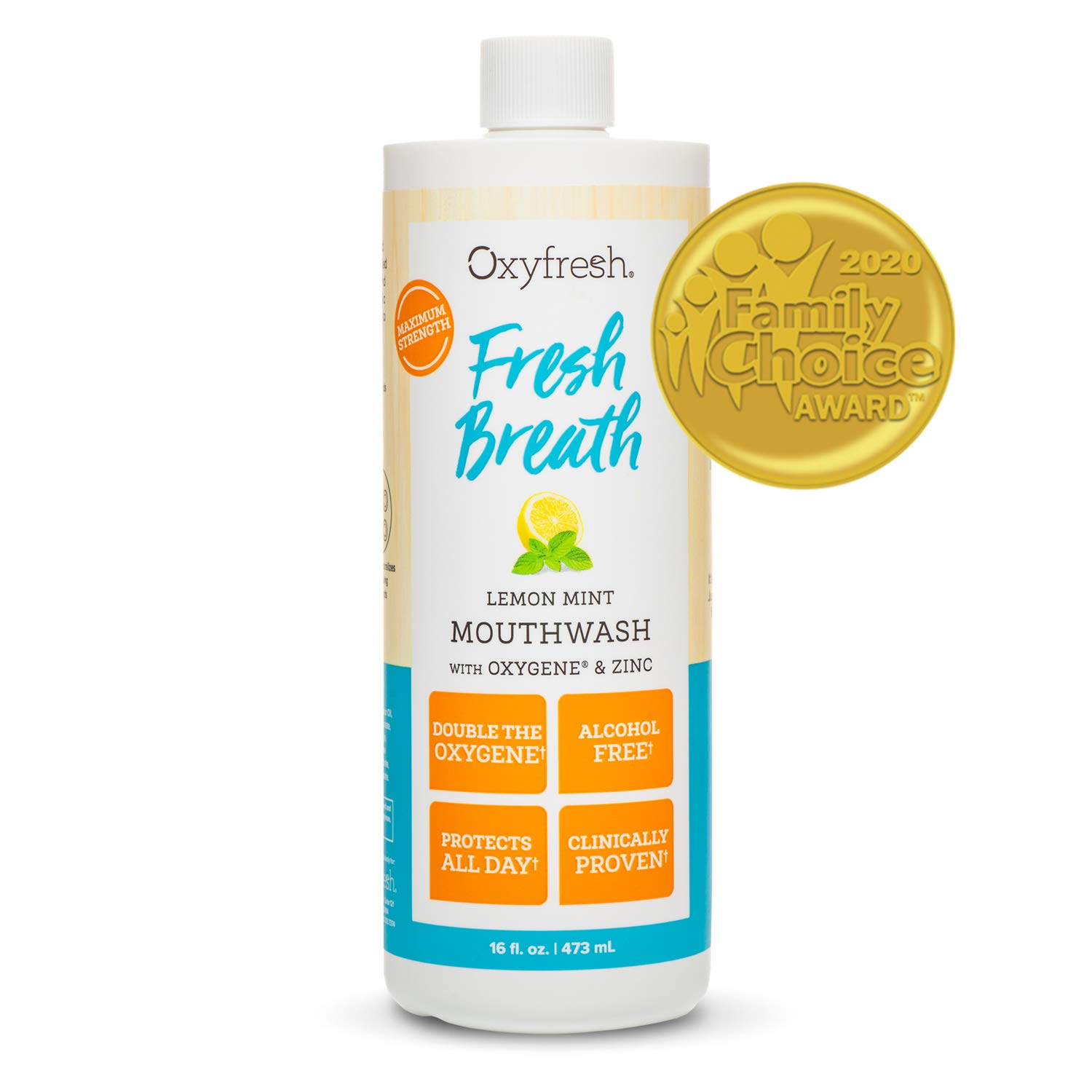Oxyfresh Lemon Mint Mouthwash Oxygene & Zinc 1 bottle 16oz Alcohol