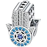 Hand of Fatima Charm 925 Sterling Silver Blue Evil Eye Charms For Pandora Bracelets (Hand of Fatima Charm A)