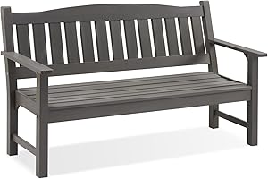 Psilvam 3-Person Outdoor Memorial Bench, All-Weather Poly Lumber Garden Bench, Rot-Resistant Outdoor Patio Bench for Park,Porch,and Church(Grey)