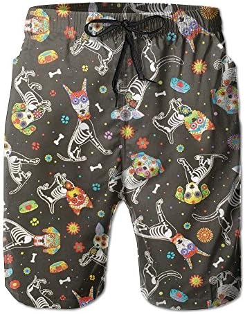 Men's Skull Skeleton Dog Board Shorts Swim Trunks