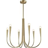 Magiroz Modern Farmhouse Candlestick Chandelier Vintage 6 Light Gold Candle Chandelier Light Fixture Rustic Industrial Brushe