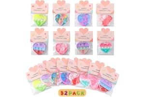 32 Pack Valentine Gifts for Kids - Cards with Mini Heart Pop Fidget Toys Bulk - Valentine Exchange for Girls Boys School Clas