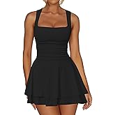 Kaximil Women's Square Neck Ruffle Hem Mini Dress Ruched Waist Short Party Dresses