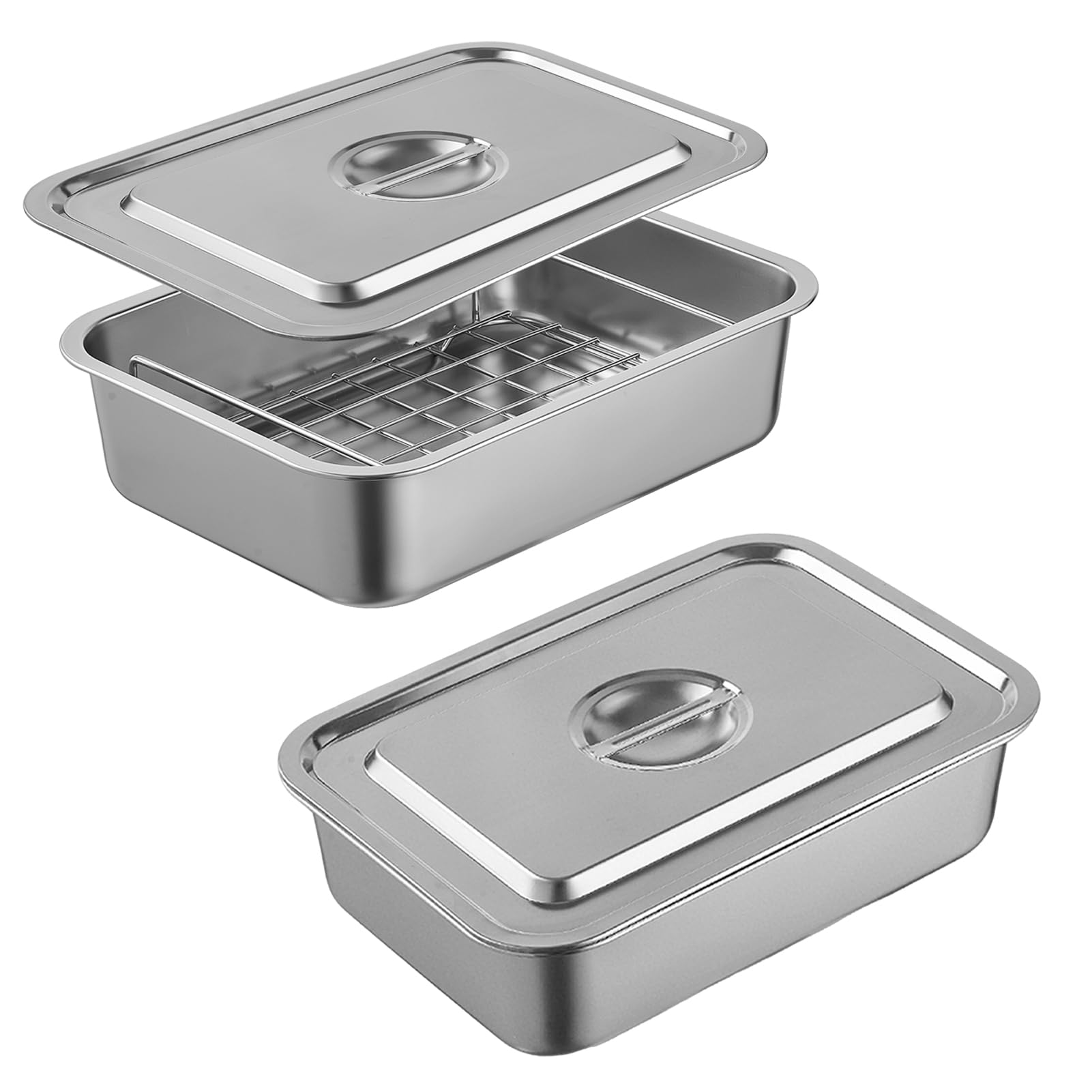 Photo 1 of Roasting Pan with Rack and Lid, 4" Extra Deep Stainless Steel Turkey Roaster, 11.5 x 15.5 Inch Large Broiler Pan for Oven (L, 2 Pack)