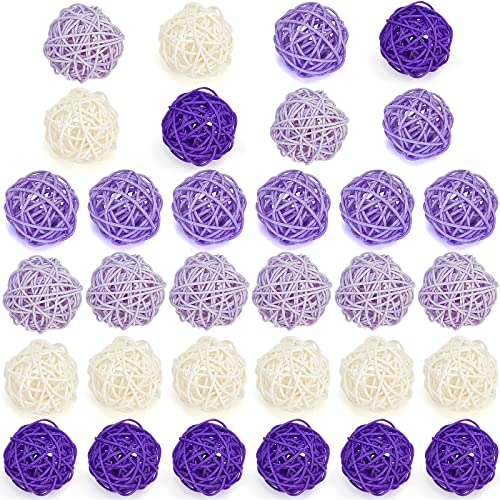DomeStar 32PCS Purple Rattan Decorative Balls for Bowl Centerpiece,2 Inch Rattan Balls Wicker