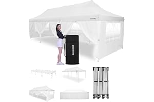 OASISHOME 10'x30' Pop-Up Canopy Tent with 8 Removable Sidewalls,Carry Bag,Waterproof Commercial Gazebo for Weddings/Outdoor Events – Heavy-Duty Frame, Raised Top Cover(White, 10x30(Higher top))