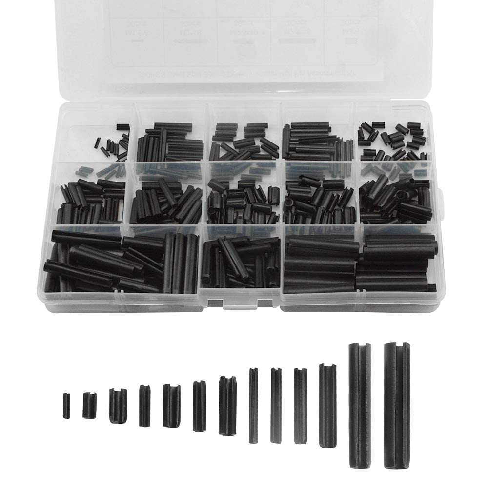 BGTXINGI 390pcs 13 Kinds M1.5 M2 M2.5 M3 M4 M5 M6 Steel Split Spring Dowel Tension Roll Pins Slotted Spring Pin Assortment Kit