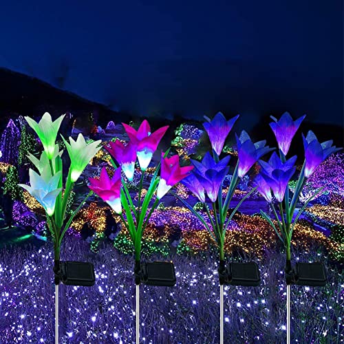 SOLARBABY Solar Lights Outdoor Garden, Multicolor Changing Color Garden Lights with 16 Lily Larger Solar Flower for Garden Yard Driveway, Patio Decor