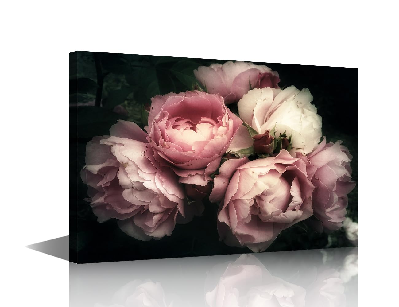 Pink Rose Flowers Wall Art Canvas Print Paintings Framed Vintage Old Painting Art Home Decor Paintings to Hang on Walls for Living Room Kitchen Bathroom Ready to Hang 12x18inch — image 1