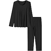 Latuza Women's Long Sleeves Pleated Front Tops Pajamas Pants with Pockets