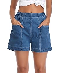 Fuinloth Women's Denim Shorts, Elastic Wasit Mid