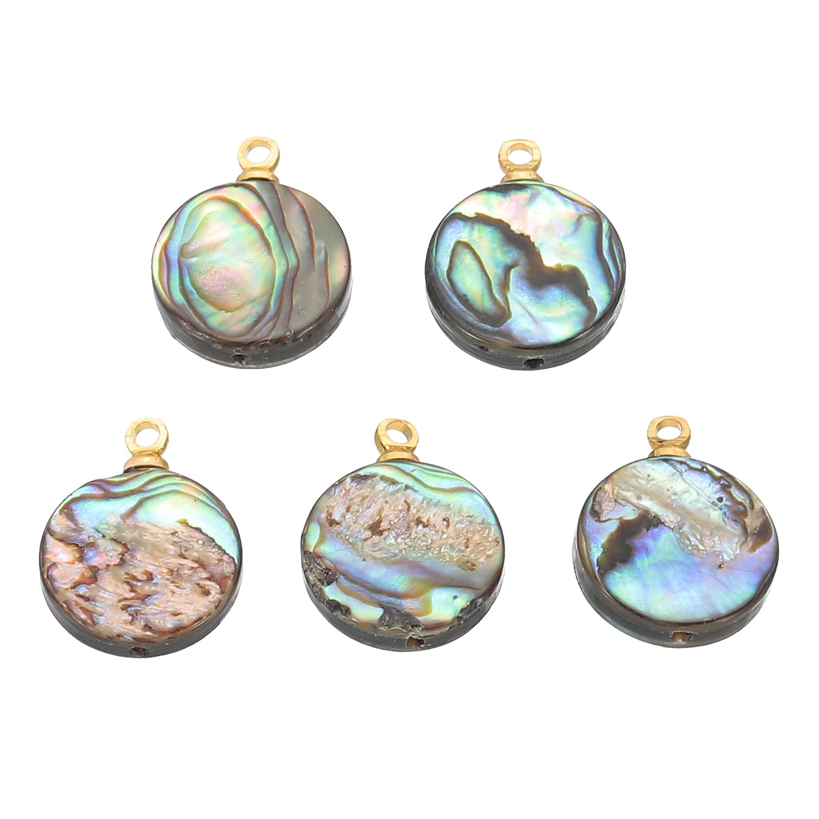 PATIKIL Abalone Shell Charm, 5 Pcs Circle Paua Shell Pendant 12mm Sea Abalone Shell Decorations for Necklace DIY Ocean Jewelry Making, Mix Colors