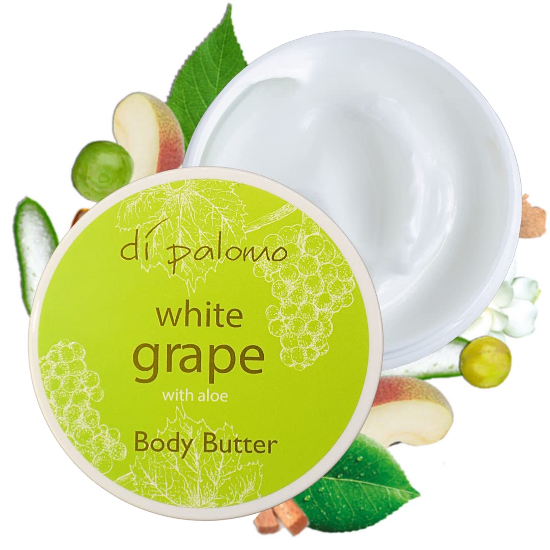Di Palomo White Grape & Aloe Body Butter 200ml. Body Moisturiser & Body Lotion. Shea Butter Body Butter with Skin Care. Body Butter for Women & Body Moisturiser for Women. Vegan Gifts.