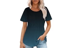 Cbcbtwo Womens Summer Tops Casual Dressy Short Sleeve Pleated T Shirts Scooped Neck Loose Fit Tunic Tops Fasion Comfy Blouse