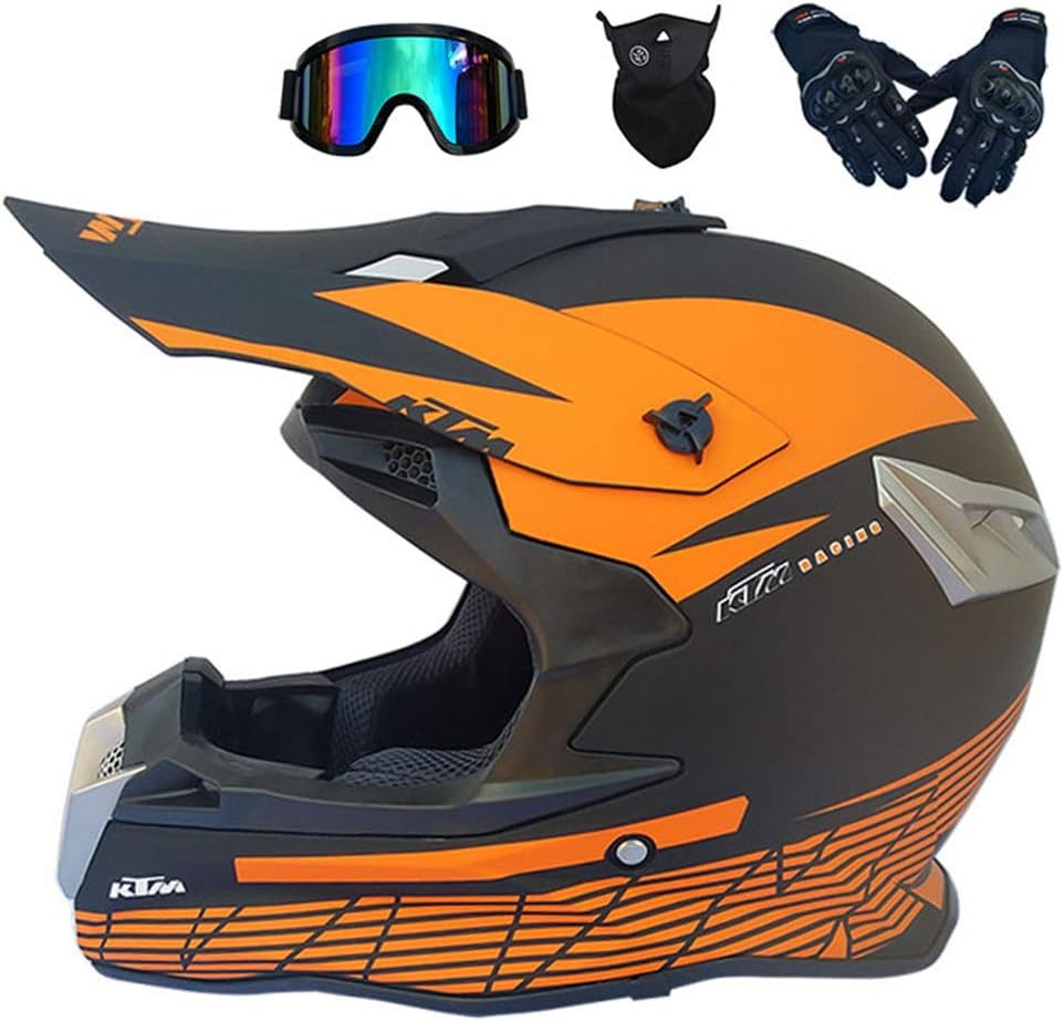 PKFG® Series SC-235 Adult Motocross helmet, Full Face Off-Road Enduro Beach Helmet Safety Cap Motorbike Helmet for Off Road Motorcycle Helmet with Gloves Mask Goggles,M56~57CM