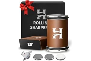 High Carbon Stainless Steel Rolling Knife Sharpener Kit – 400, 1000 & 3000 Grit Discs –15° & 20° Sharpening Angles – Professi
