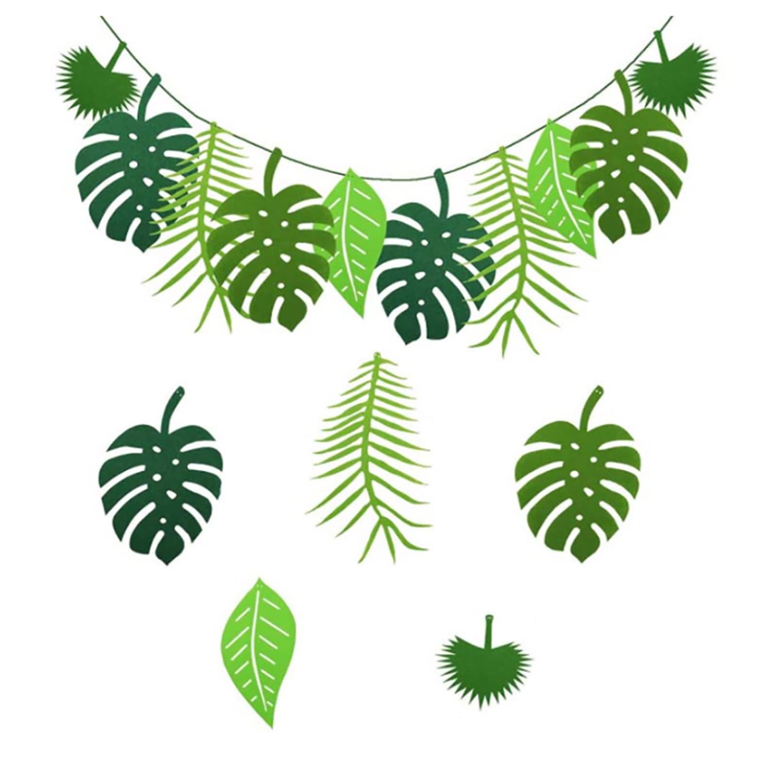 tooloflife Tropical Leaf Banner Garland, Hawaiian Party Decoration, Green Felt Leaf Banner, 3PCS
