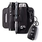 Gentlestache Multitool Belt Sheath, EDC Leather Belt Organizer, Belt Holder with Multitool Pouch, Flashlight Holder, Pen Holder and Keychain Clip, Practical EDC Belt Pouch for Men