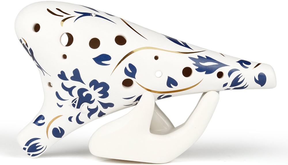 12 Holes C Key Ocarina White with Blue Flower Musical Instruments Chinese Element Woodwind Instrument