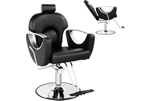 Hicomony Black Salon Chair for Hair Stylist, Barber Chairs for Barbershop Home, Reclining Styling Hair Chair with Hydraulic Pump,360°Rotation,Recline Beauty Hairdress Braiding Chair