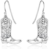 Sterling Silver Cowgirl Boot Earrings: Women Dangle Boot Earrings Country Western Style Jewelry Gifts for Cowgirl